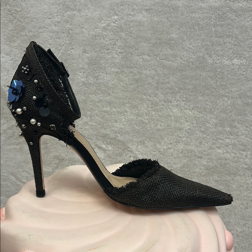 Zara Black and Blue Floral Stiletto Heels Size 7 - Picture 8 of 11